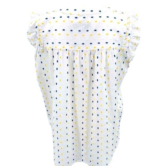 Loft Top Blouse White Blue Yellow Cotton Embroidered Size M - Picture 3 of 5